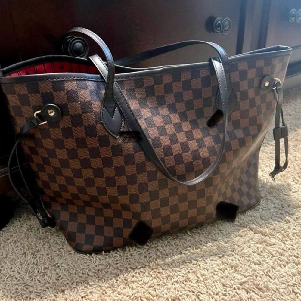 Brown Checkered Tote Bag